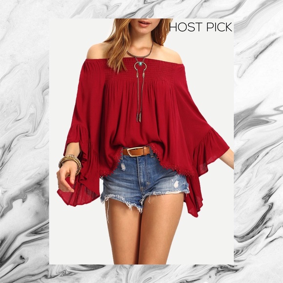 Tops - RED SHOULDER BELL SLEEVE TOP SZ S